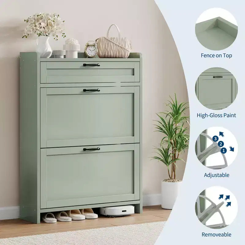 Shoe Cabinet for Entryway  [Number] Flip Drawers & Top Drawer, Wood Hidden Storage, Freestanding Narrow Organizer for Hallway, Living Room