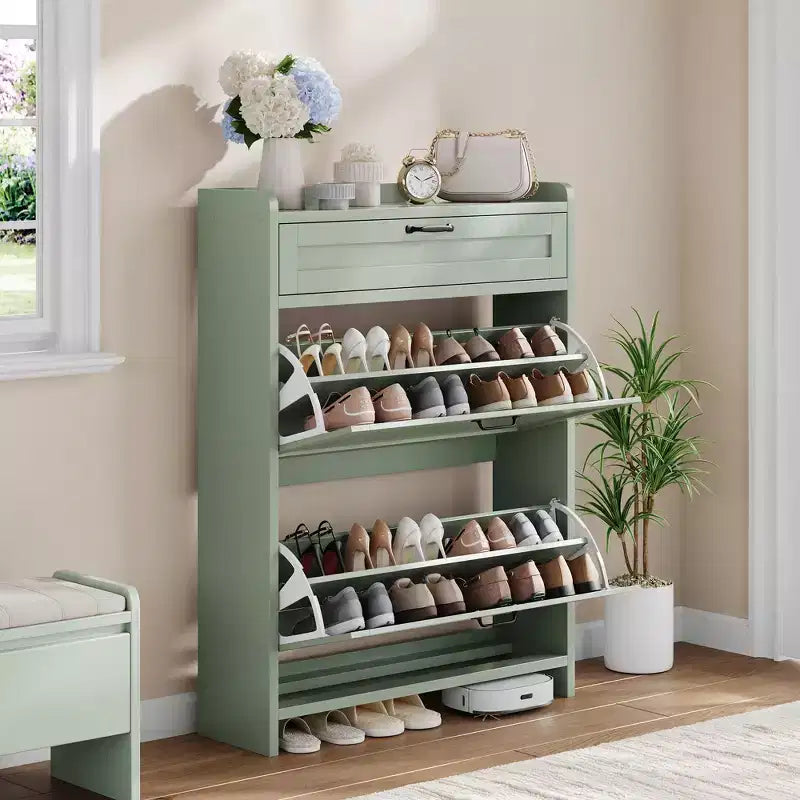 Shoe Cabinet for Entryway  [Number] Flip Drawers & Top Drawer, Wood Hidden Storage, Freestanding Narrow Organizer for Hallway, Living Room