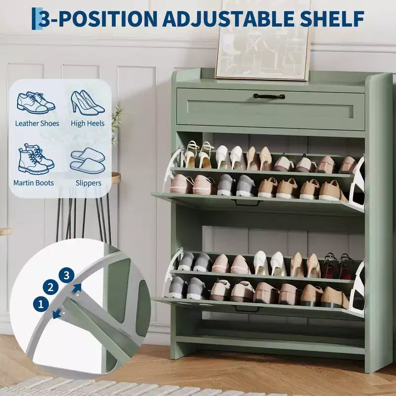 Shoe Cabinet for Entryway  [Number] Flip Drawers & Top Drawer, Wood Hidden Storage, Freestanding Narrow Organizer for Hallway, Living Room