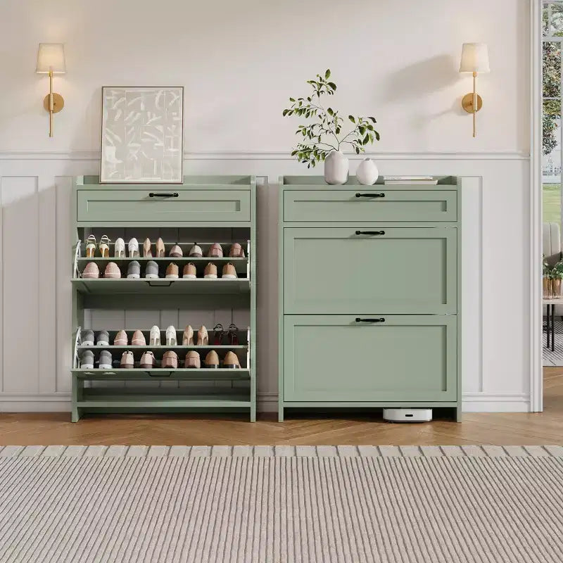 Shoe Cabinet for Entryway  [Number] Flip Drawers & Top Drawer, Wood Hidden Storage, Freestanding Narrow Organizer for Hallway, Living Room