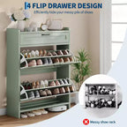 Shoe Cabinet for Entryway  [Number] Flip Drawers & Top Drawer, Wood Hidden Storage, Freestanding Narrow Organizer for Hallway, Living Room