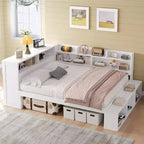 Whisen Full Daybed Frame Solid Wood Daybed with Storage Cabinets, Shoe Cabinet