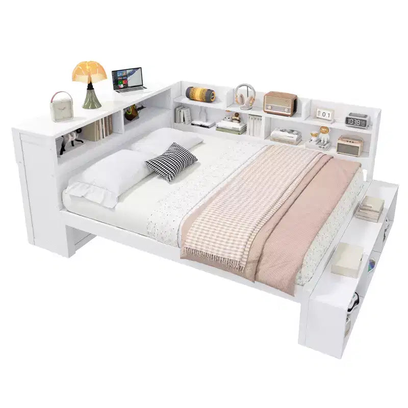 Whisen Full Daybed Frame Solid Wood Daybed with Storage Cabinets, Shoe Cabinet