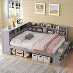 Whisen Full Daybed Frame Solid Wood Daybed with Storage Cabinets, Shoe Cabinet