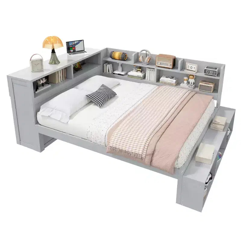 Whisen Full Daybed Frame Solid Wood Daybed with Storage Cabinets, Shoe Cabinet