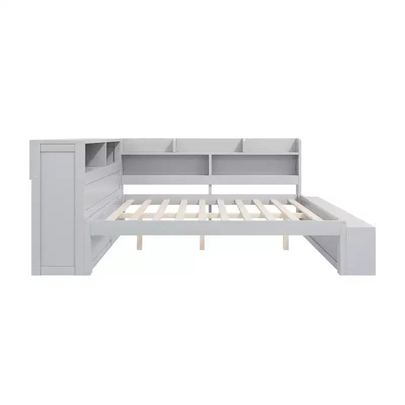 Whisen Full Daybed Frame Solid Wood Daybed with Storage Cabinets, Shoe Cabinet