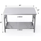 Stainless Steel Folding Table 48x30, Heavy-Duty Commercial Prep with 500 lbs Capacity, Adjustable Undershelf, Easy Assembly for Kitchen