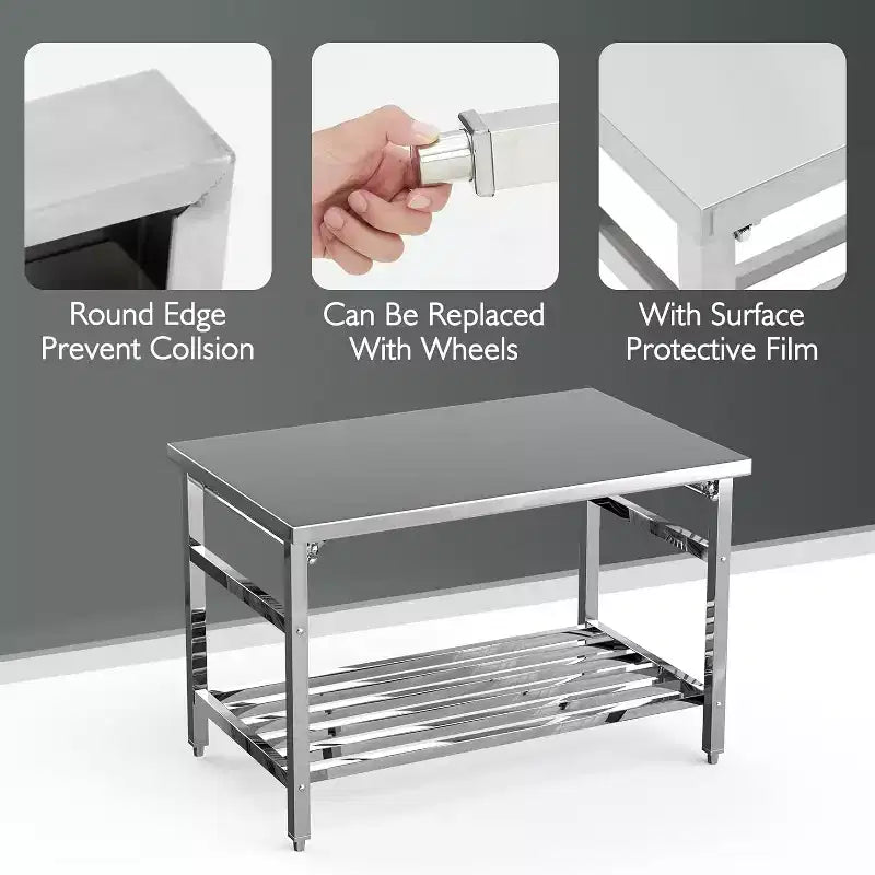 Stainless Steel Folding Table 48x30, Heavy-Duty Commercial Prep with 500 lbs Capacity, Adjustable Undershelf, Easy Assembly for Kitchen
