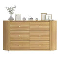 6 Drawer Dresser with Power Outlet  Large Vintage Farmhouse Chest  Curved Edge MDF, Durable Metal Handles  Bedroom or Living Room Storage Cabinet