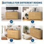 6 Drawer Dresser with Power Outlet  Large Vintage Farmhouse Chest  Curved Edge MDF, Durable Metal Handles  Bedroom or Living Room Storage Cabinet