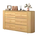6 Drawer Dresser with Power Outlet  Large Vintage Farmhouse Chest  Curved Edge MDF, Durable Metal Handles  Bedroom or Living Room Storage Cabinet