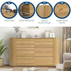 6 Drawer Dresser with Power Outlet  Large Vintage Farmhouse Chest  Curved Edge MDF, Durable Metal Handles  Bedroom or Living Room Storage Cabinet