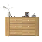 6 Drawer Dresser with Power Outlet  Large Vintage Farmhouse Chest  Curved Edge MDF, Durable Metal Handles  Bedroom or Living Room Storage Cabinet