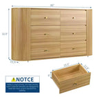 6 Drawer Dresser with Power Outlet  Large Vintage Farmhouse Chest  Curved Edge MDF, Durable Metal Handles  Bedroom or Living Room Storage Cabinet