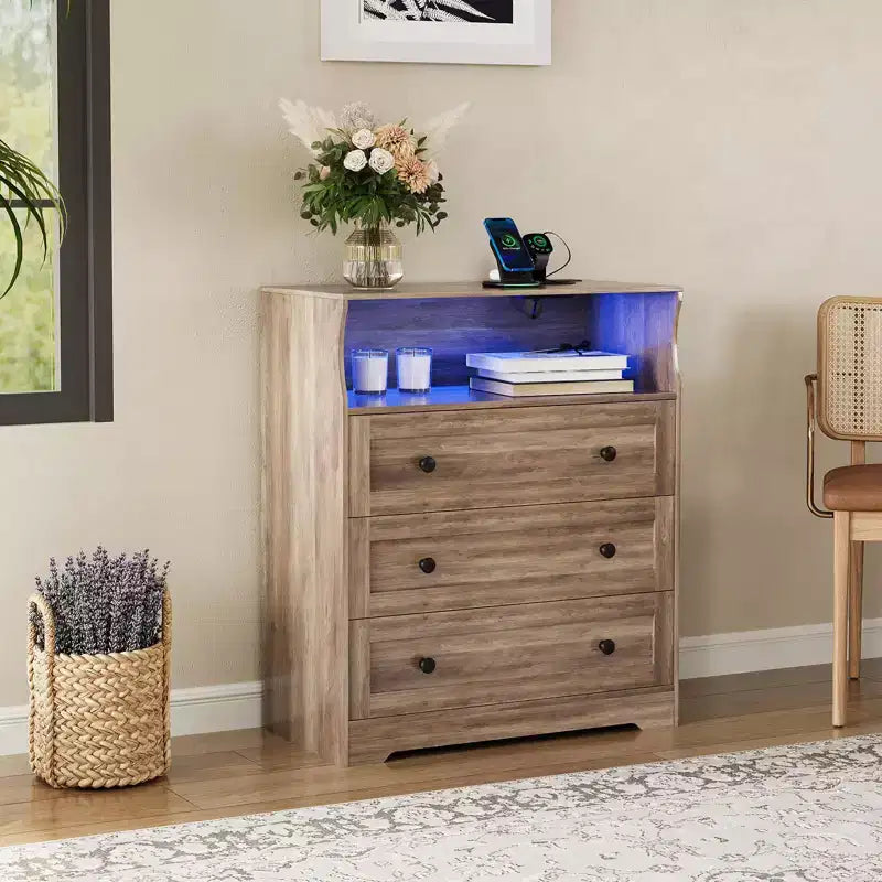 Tall Dressers for Bedroom, Wood Chest of Drawers with 3 Drawers for Living Room, Closet, Hallway, Wooden Nightstand for Bedside, 37.2 Hight
