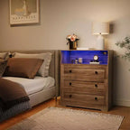 Commode Haute pour Chambre, Commode en Bois à 3 Tiroirs pour Salon, Placard, Couloir, Table de Chevet en Bois, 94,5 cm de Haut