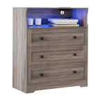 Commode Haute pour Chambre, Commode en Bois à 3 Tiroirs pour Salon, Placard, Couloir, Table de Chevet en Bois, 94,5 cm de Haut