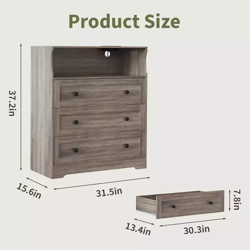 Commode Haute pour Chambre, Commode en Bois à 3 Tiroirs pour Salon, Placard, Couloir, Table de Chevet en Bois, 94,5 cm de Haut