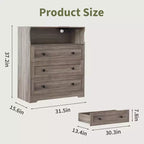 Commode Haute pour Chambre, Commode en Bois à 3 Tiroirs pour Salon, Placard, Couloir, Table de Chevet en Bois, 94,5 cm de Haut
