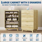 Fluted 5 Drawers Dresser, Curved Profile Design, Modern Wood Storage Cabinet, for Living Room, Bedroom, Entryway
