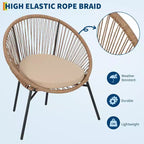 Ensemble bistrot d'extérieur 3 pièces en rotin avec coussins d'assise, 2 chaises et table basse en verre, mobilier de salon en osier moderne pour terrasse, balcon, marron