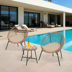 Ensemble bistrot d'extérieur 3 pièces en rotin avec coussins d'assise, 2 chaises et table basse en verre, mobilier de salon en osier moderne pour terrasse, balcon, marron