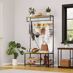 5-in-1 Entryway Hall Tree with Bench, Coat Rack, Adjustable Shoe Storage Shelf, Hanging Rod & 9 Hooks, for Hallway, Mudroom & Bedroom