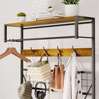 5-in-1 Entryway Hall Tree with Bench, Coat Rack, Adjustable Shoe Storage Shelf, Hanging Rod & 9 Hooks, for Hallway, Mudroom & Bedroom