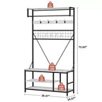 5-in-1 Entryway Hall Tree with Bench, Coat Rack, Adjustable Shoe Storage Shelf, Hanging Rod & 9 Hooks, for Hallway, Mudroom & Bedroom