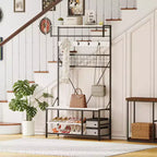 5-in-1 Entryway Hall Tree with Bench, Coat Rack, Adjustable Shoe Storage Shelf, Hanging Rod & 9 Hooks, for Hallway, Mudroom & Bedroom