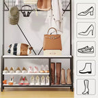 5-in-1 Entryway Hall Tree with Bench, Coat Rack, Adjustable Shoe Storage Shelf, Hanging Rod & 9 Hooks, for Hallway, Mudroom & Bedroom