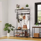 5-in-1 Entryway Hall Tree with Bench, Coat Rack, Adjustable Shoe Storage Shelf, Hanging Rod & 9 Hooks, for Hallway, Mudroom & Bedroom