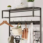 5-in-1 Entryway Hall Tree with Bench, Coat Rack, Adjustable Shoe Storage Shelf, Hanging Rod & 9 Hooks, for Hallway, Mudroom & Bedroom