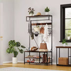 5-in-1 Entryway Hall Tree with Bench, Coat Rack, Adjustable Shoe Storage Shelf, Hanging Rod & 9 Hooks, for Hallway, Mudroom & Bedroom