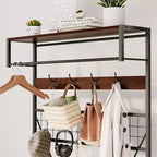 5-in-1 Entryway Hall Tree with Bench, Coat Rack, Adjustable Shoe Storage Shelf, Hanging Rod & 9 Hooks, for Hallway, Mudroom & Bedroom