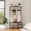 5-in-1 Entryway Hall Tree with Bench, Coat Rack, Adjustable Shoe Storage Shelf, Hanging Rod & 9 Hooks, for Hallway, Mudroom & Bedroom