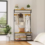 5-in-1 Entryway Hall Tree with Bench, Coat Rack, Adjustable Shoe Storage Shelf, Hanging Rod & 9 Hooks, for Hallway, Mudroom & Bedroom