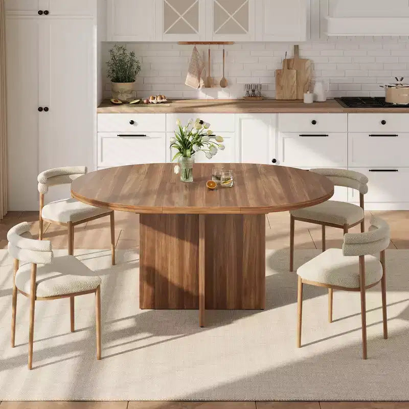 Acekool Extendable Round Dining Table for 4-8, Wooden Kitchen Table with Expandable Leaf, Oval Dining Room Table, Walnut