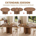 Acekool Extendable Round Dining Table for 4-8, Wooden Kitchen Table with Expandable Leaf, Oval Dining Room Table, Walnut