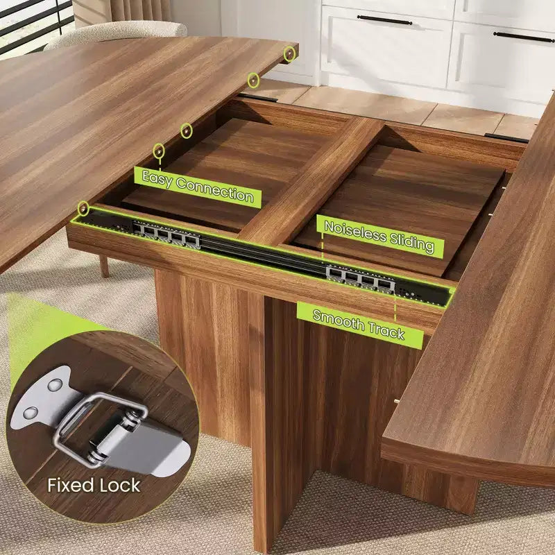 Acekool Extendable Round Dining Table for 4-8, Wooden Kitchen Table with Expandable Leaf, Oval Dining Room Table, Walnut