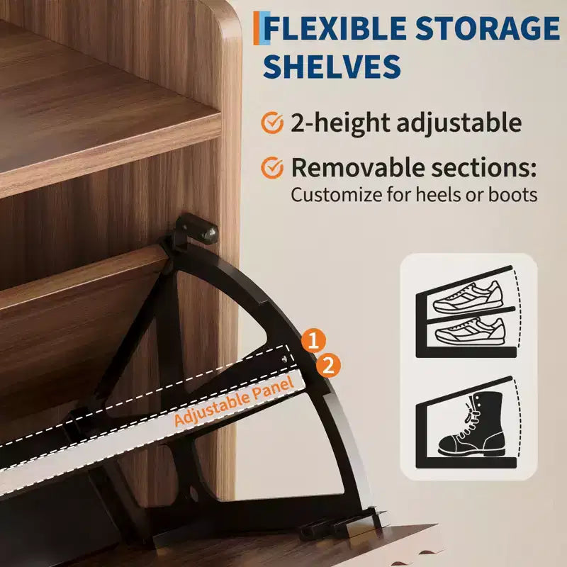 Acekool Narrow Shoe Storage Cabinet with 2 Flip Drawers, Wooden Hidden Shoe Rack Organizer for Entryway Hallway, Walnut