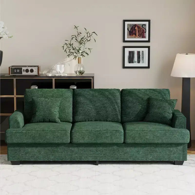 Canapé profond moderne de 86 pouces, rembourré confortable avec 2 coussins décoratifs et housses amovibles pour salon, appartement et petits espaces
