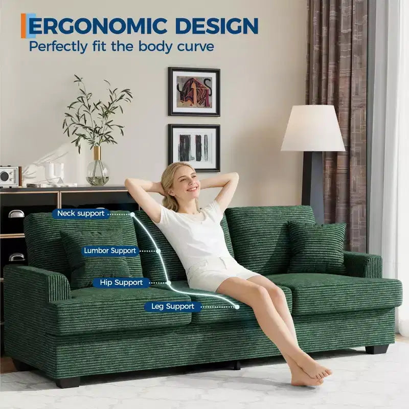 Canapé profond moderne de 86 pouces, rembourré confortable avec 2 coussins décoratifs et housses amovibles pour salon, appartement et petits espaces