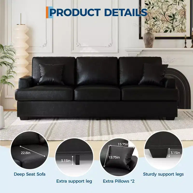 Canapé profond moderne de 86 pouces, rembourré confortable avec 2 coussins décoratifs et housses amovibles pour salon, appartement et petits espaces