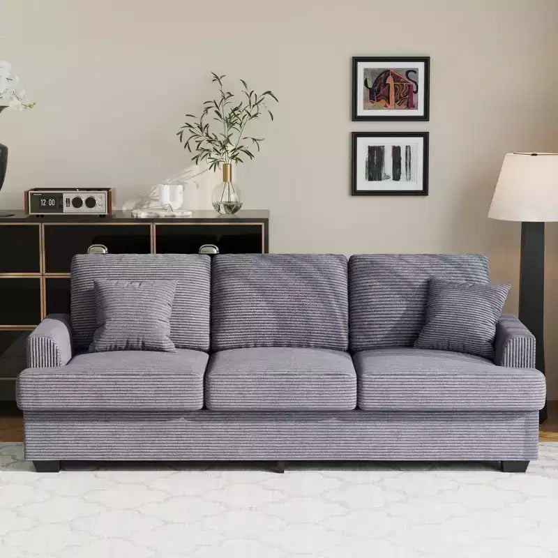Canapé profond moderne de 86 pouces, rembourré confortable avec 2 coussins décoratifs et housses amovibles pour salon, appartement et petits espaces