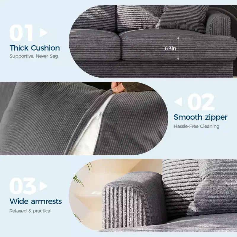 Canapé profond moderne de 86 pouces, rembourré confortable avec 2 coussins décoratifs et housses amovibles pour salon, appartement et petits espaces