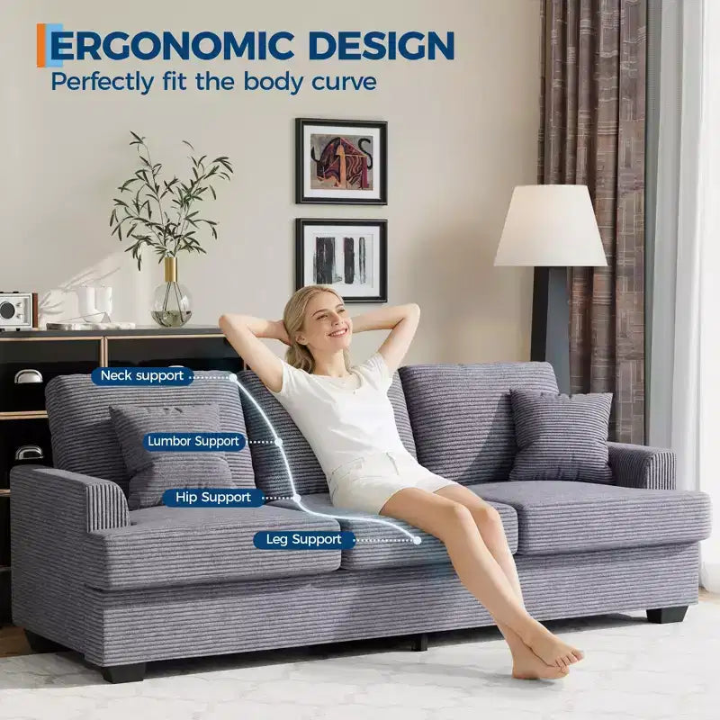 Canapé profond moderne de 86 pouces, rembourré confortable avec 2 coussins décoratifs et housses amovibles pour salon, appartement et petits espaces