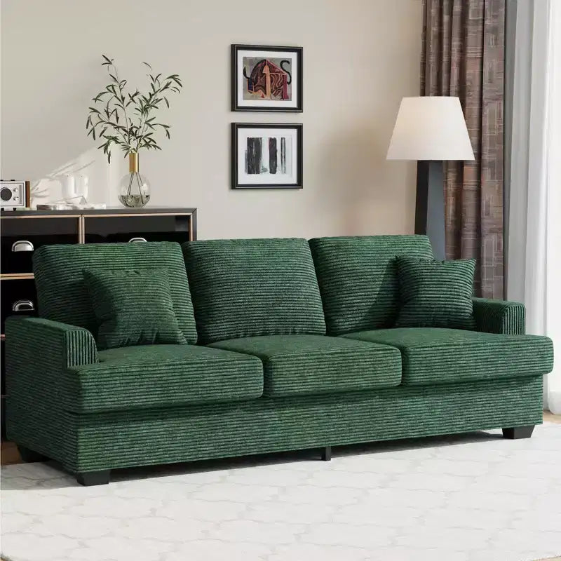 Canapé profond moderne de 86 pouces, rembourré confortable avec 2 coussins décoratifs et housses amovibles pour salon, appartement et petits espaces