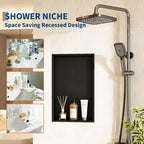 Niche de douche en acier inoxydable noir mat moderne 60x30 cm, étagère murale encastrée à niveau unique, installation sans carrelage, rangement de salle de bain, noir mat