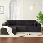 Canapé modulable 108 places en velours côtelé en forme de L avec pouf mobile, aucun assemblage requis, capacité de 544 kg - Gris